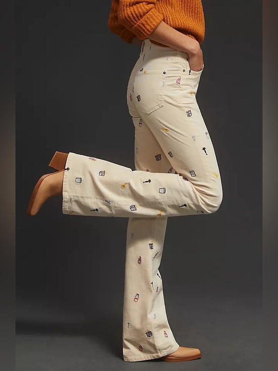 Pilcro Pants - Pilcro Cream Corduroy Embroidered Flare Pants